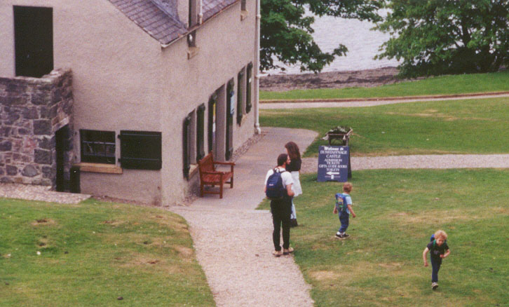 The vistor booth at Dunstaffnage as seen from the steps of the castle.